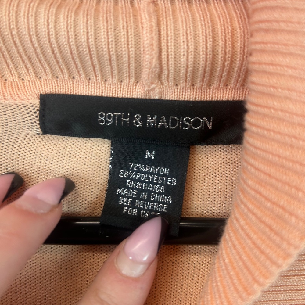 89TH & Madison Sweater Women's Open Ribbed Front Cardigan Salmon Pink Size Med - Picture 6 of 10